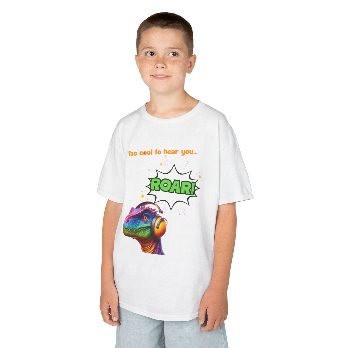 Dino Ear Defender Kids Tee – Sensory-Friendly Cotton T-Shirt for Expressive Style
