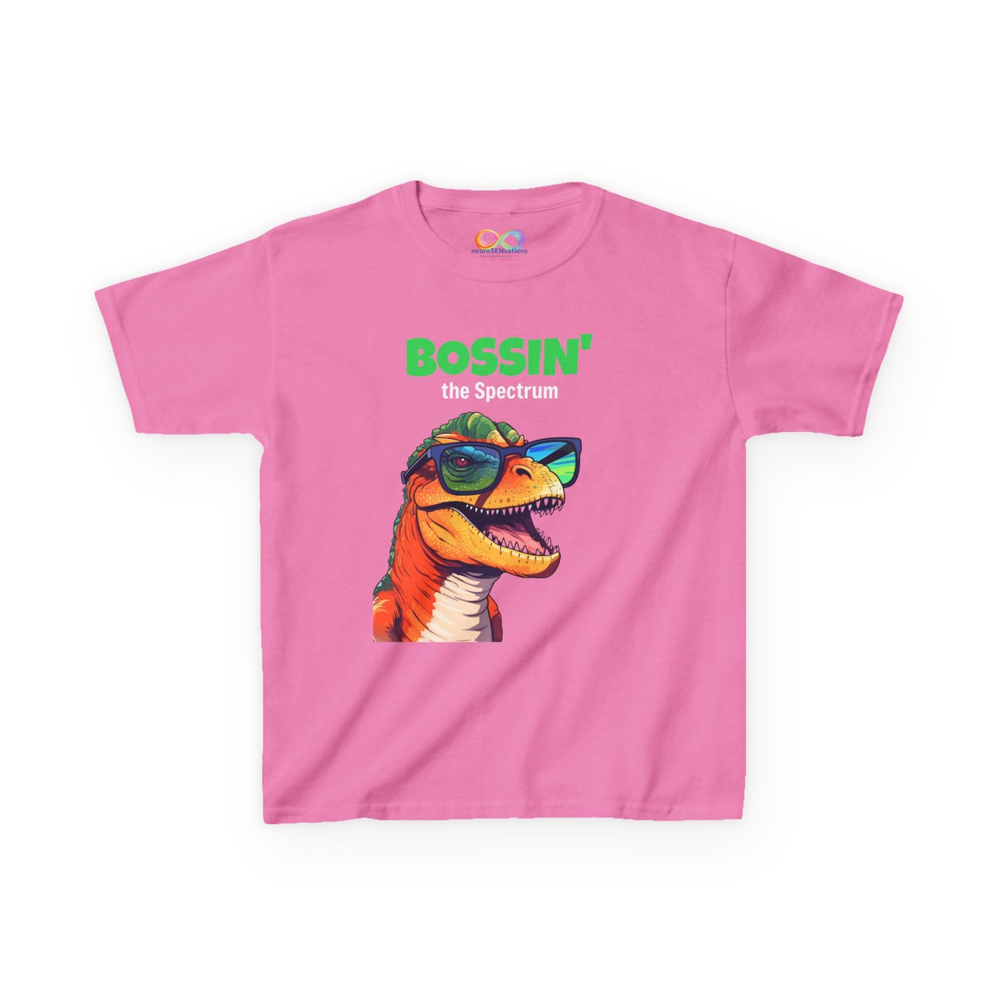 Dino Boss Kids Tee – Colourful Cotton T-Shirt for Neurodivergent Joy