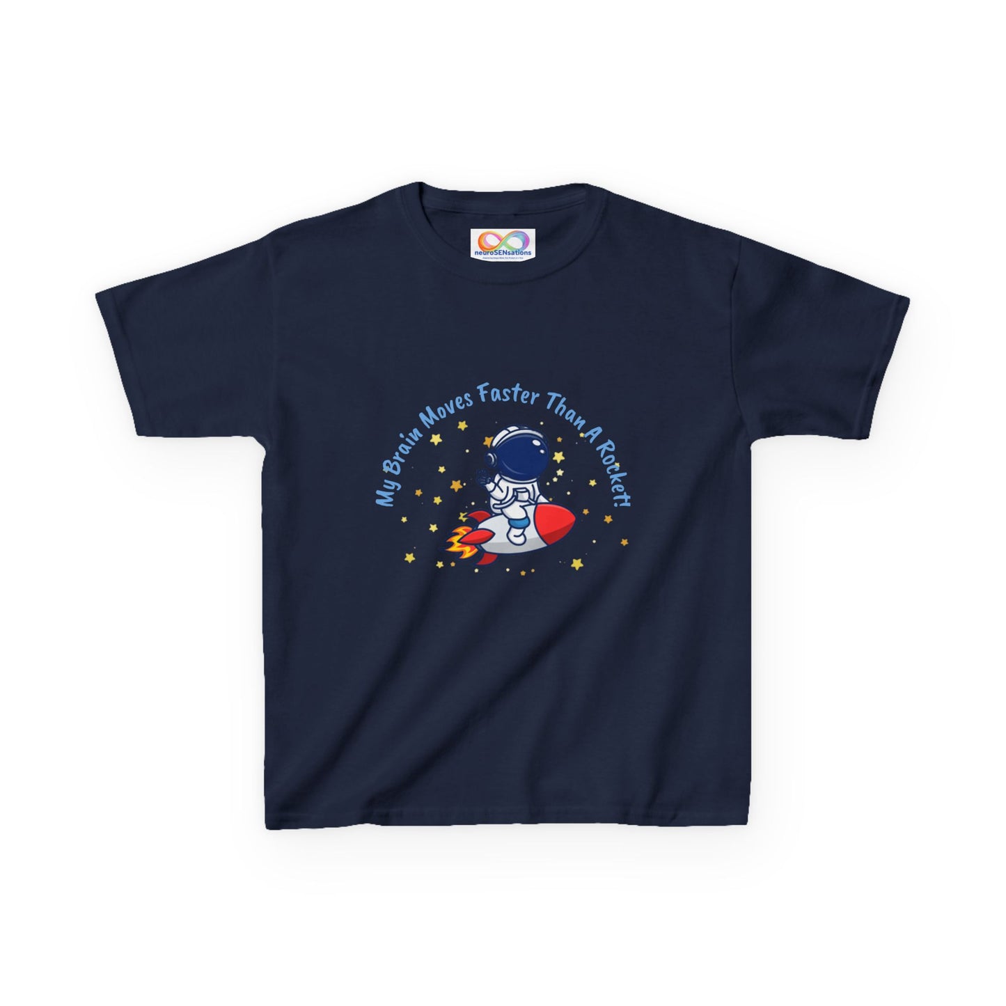 Astronaut Kids Tee – Colourful Cotton T-Shirt for Neurodivergent Joy & Fast-Moving Minds