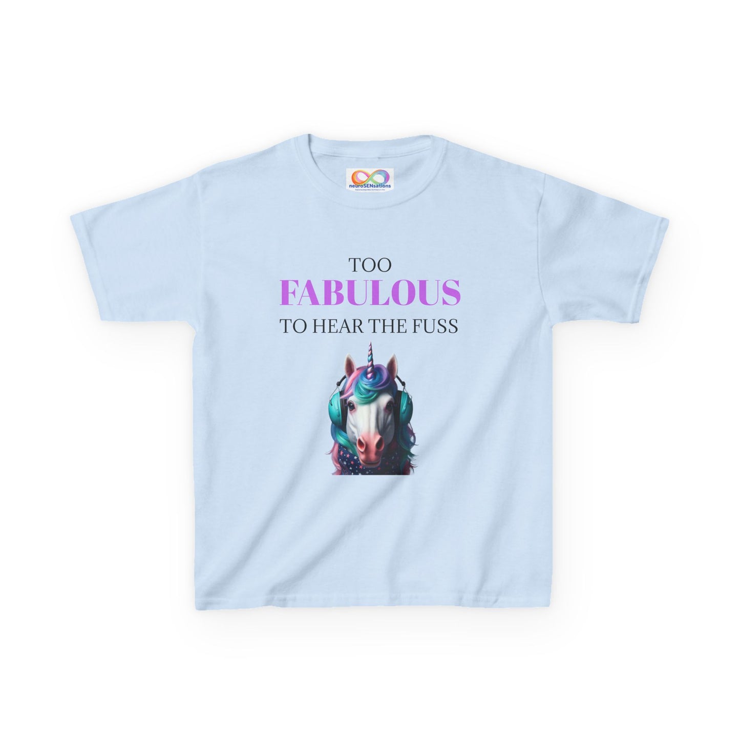 Girls Unicorn Ear Defender Tee – Colourful Cotton T-Shirt for Neurodivergent Joy
