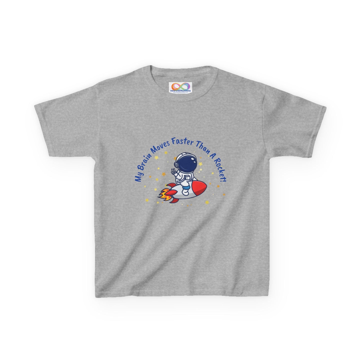 Astronaut Kids Tee – Colourful Cotton T-Shirt for Neurodivergent Joy & Fast-Moving Minds