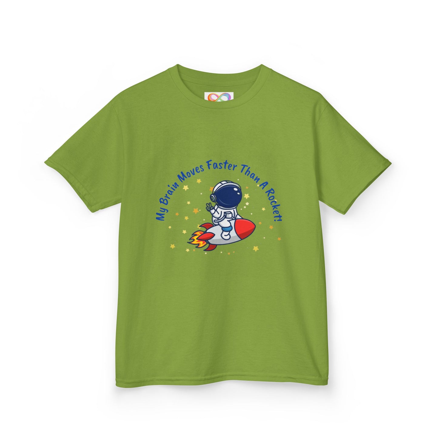 Astronaut Kids Tee – Colourful Cotton T-Shirt for Neurodivergent Joy & Fast-Moving Minds