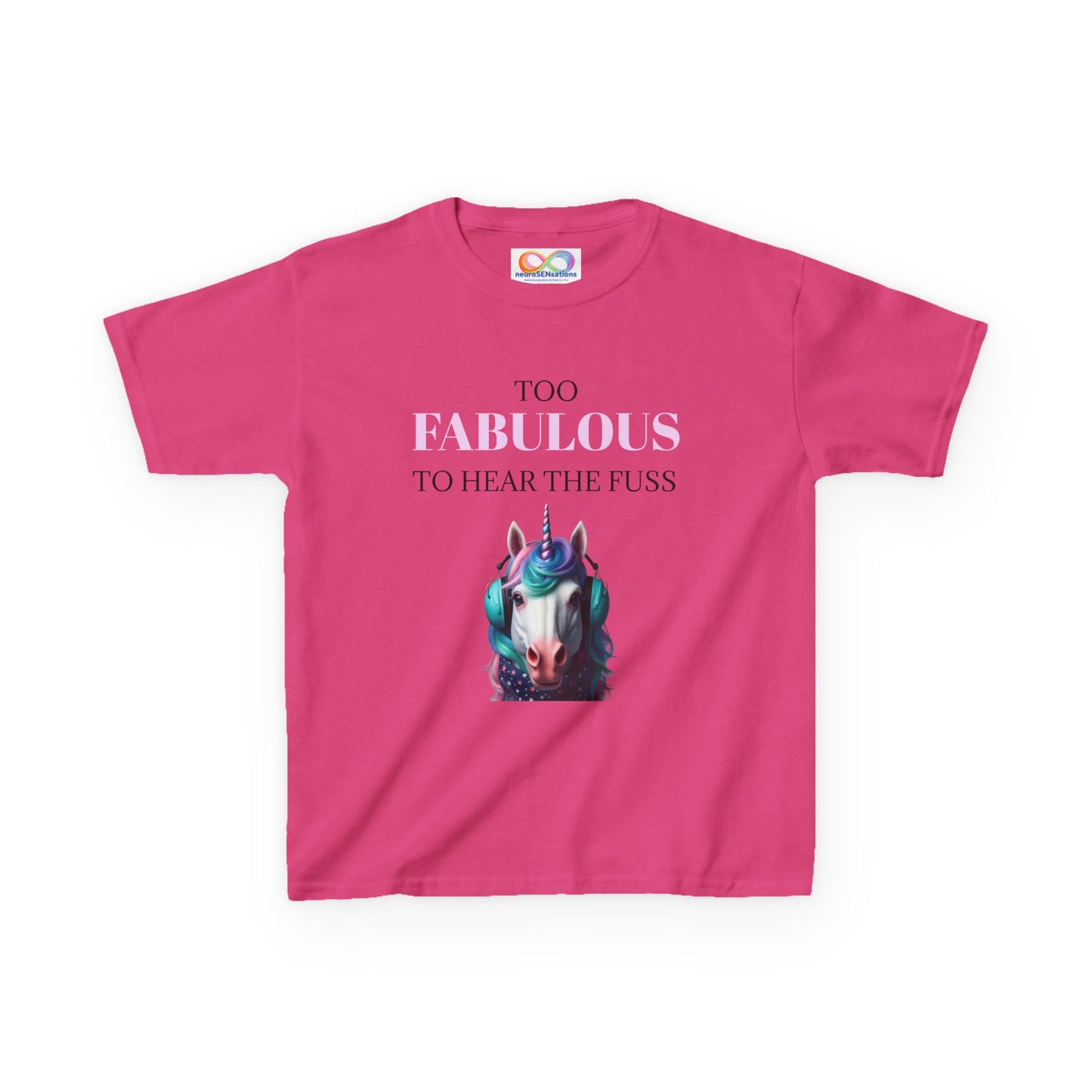 Girls Unicorn Ear Defender Tee – Colourful Cotton T-Shirt for Neurodivergent Joy