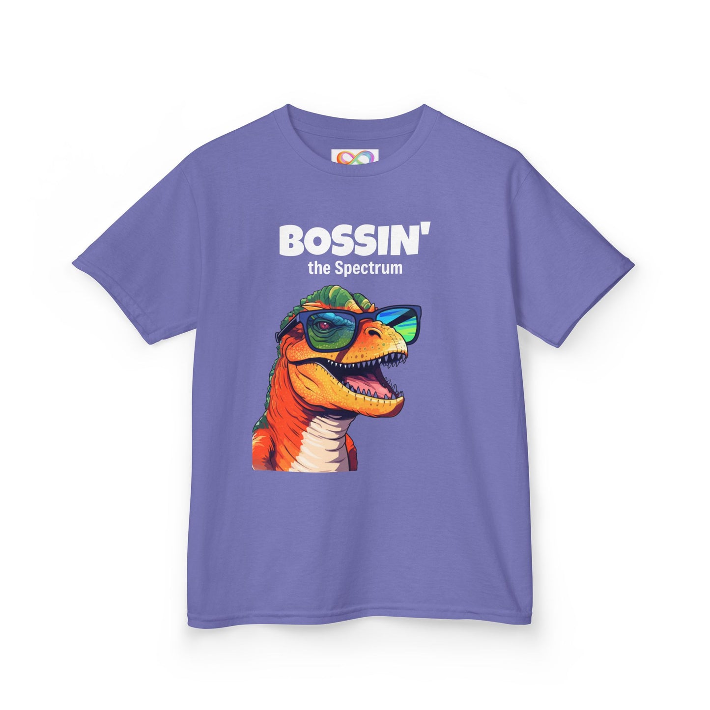 Dino Boss Kids Tee – Colourful Cotton T-Shirt for Neurodivergent Joy