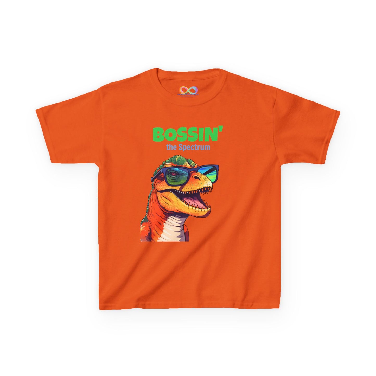 Dino Boss Kids Tee – Colourful Cotton T-Shirt for Neurodivergent Joy