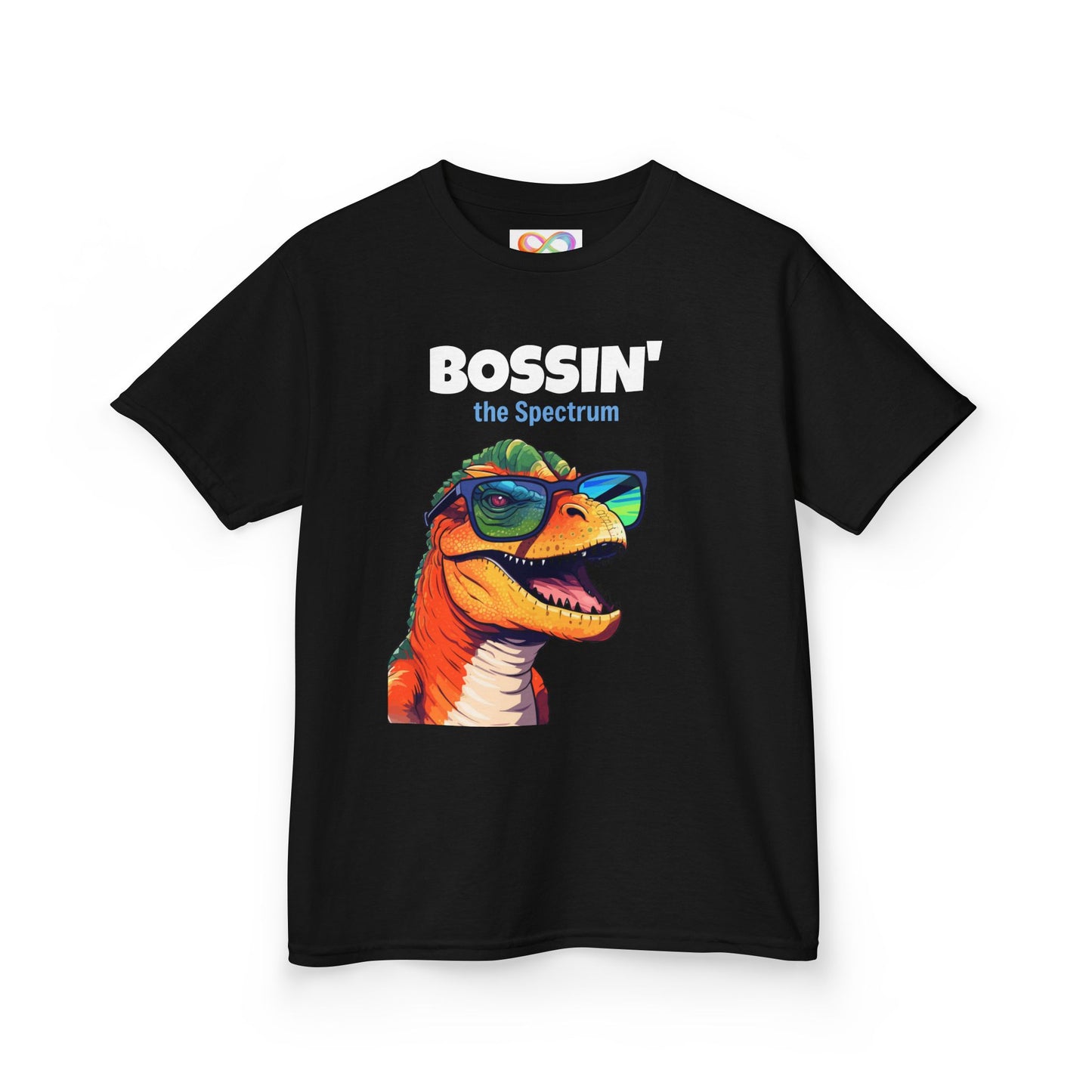 Dino Boss Kids Tee – Colourful Cotton T-Shirt for Neurodivergent Joy