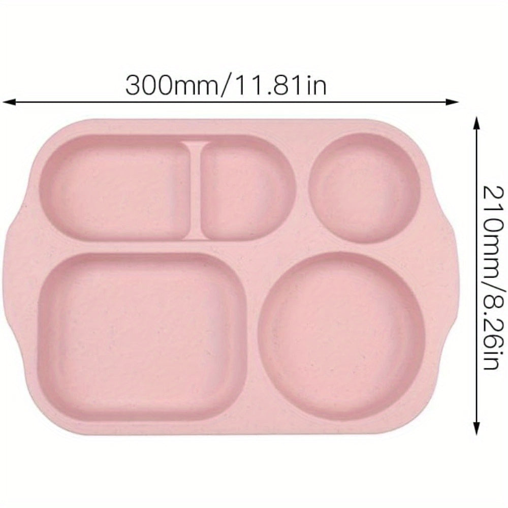 4pcs Plastic Divided Plates, with 5 Compartments