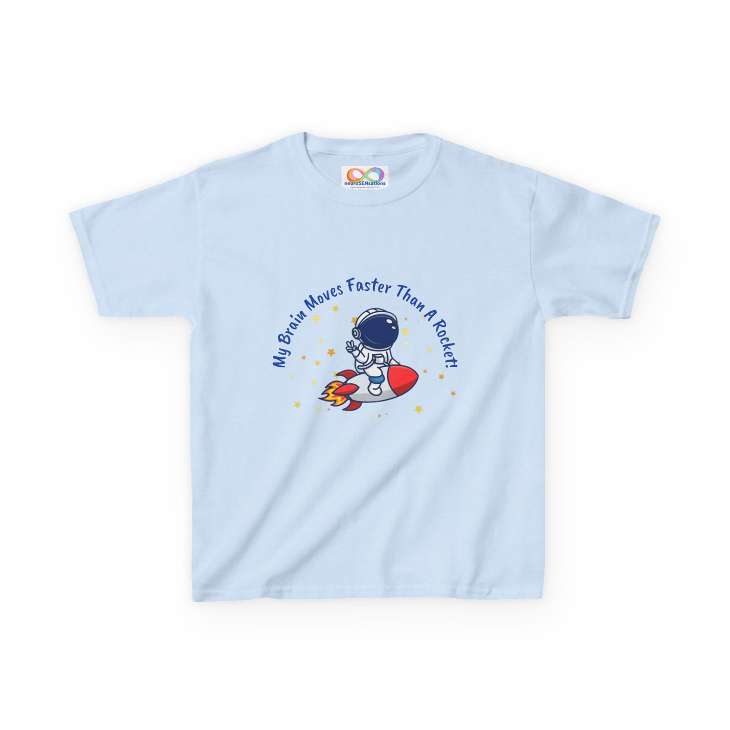 Astronaut Kids Tee – Colourful Cotton T-Shirt for Neurodivergent Joy & Fast-Moving Minds