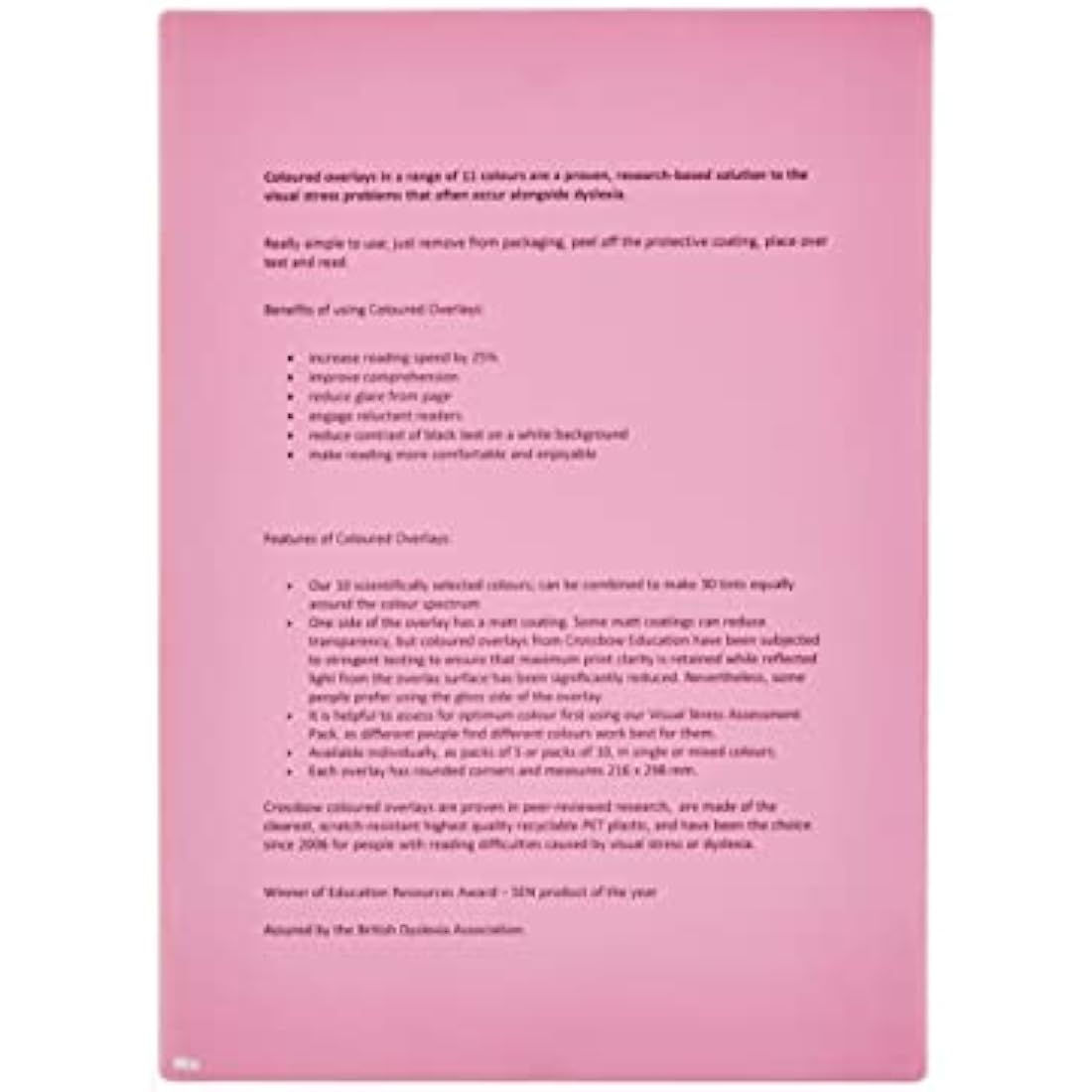 Crossbow Education Reading Overlay - Magenta (Pack of 5) for Dyslexia & Visual Stress