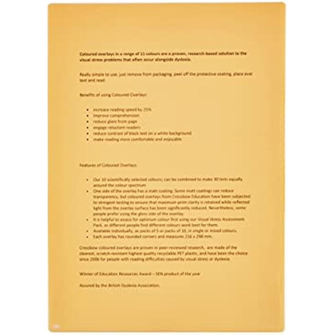 Crossbow Education Reading Overlay - Orange (Pack of 5) for Dyslexia & Visual Stress