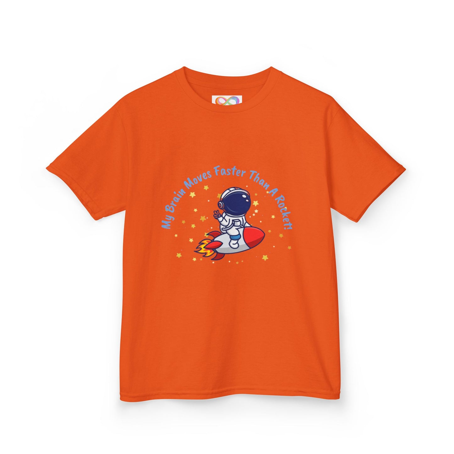 Astronaut Kids Tee – Colourful Cotton T-Shirt for Neurodivergent Joy & Fast-Moving Minds