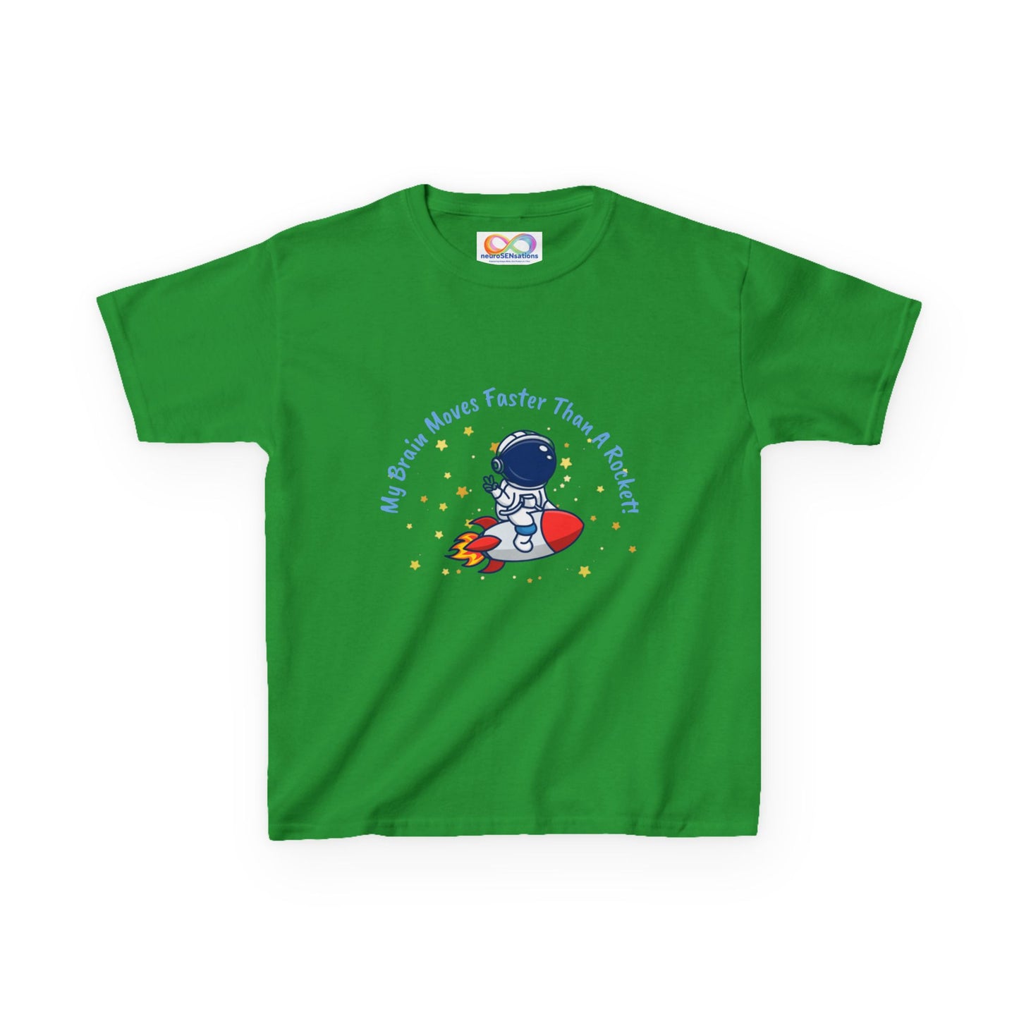 Astronaut Kids Tee – Colourful Cotton T-Shirt for Neurodivergent Joy & Fast-Moving Minds