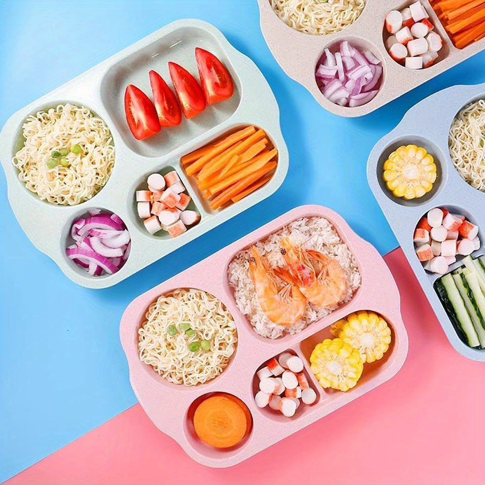 4pcs Plastic Divided Plates, with 5 Compartments