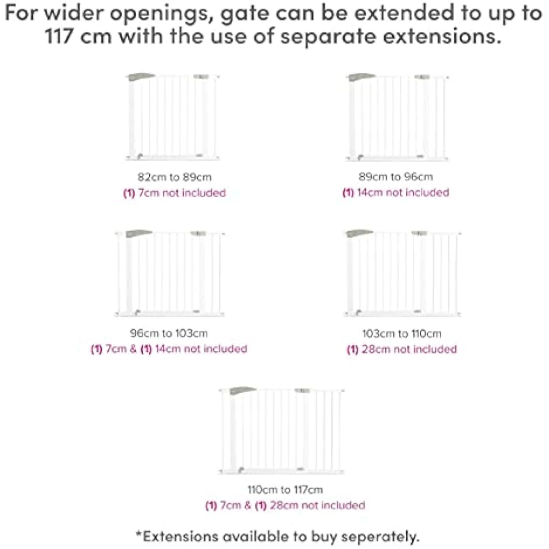 Munchkin Lindam Stair Gate 76-82cm - Pressure Fit Safety Gate for Stairs & Doorways (White)