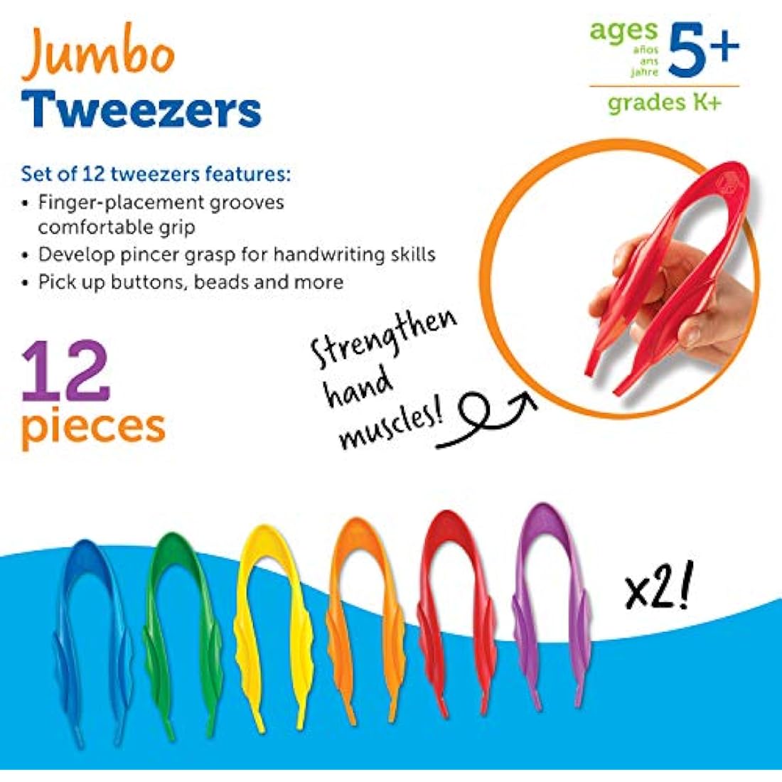 Learning Resources Jumbo Tweezers, Sorting & Counting, Preschool Science, Homeschool, Toddler Fine Motor Skill Development, Tuff Tray Accessories, Set of 12