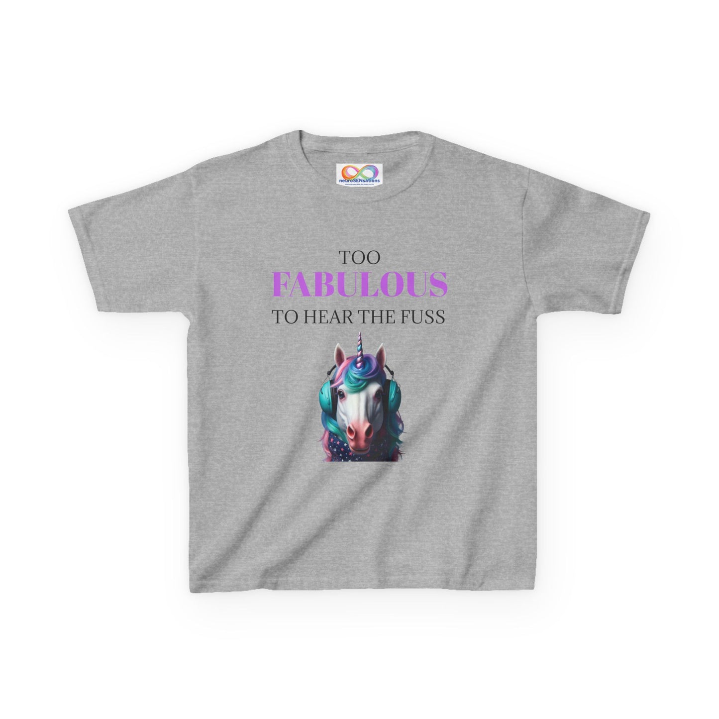 Girls Unicorn Ear Defender Tee – Colourful Cotton T-Shirt for Neurodivergent Joy