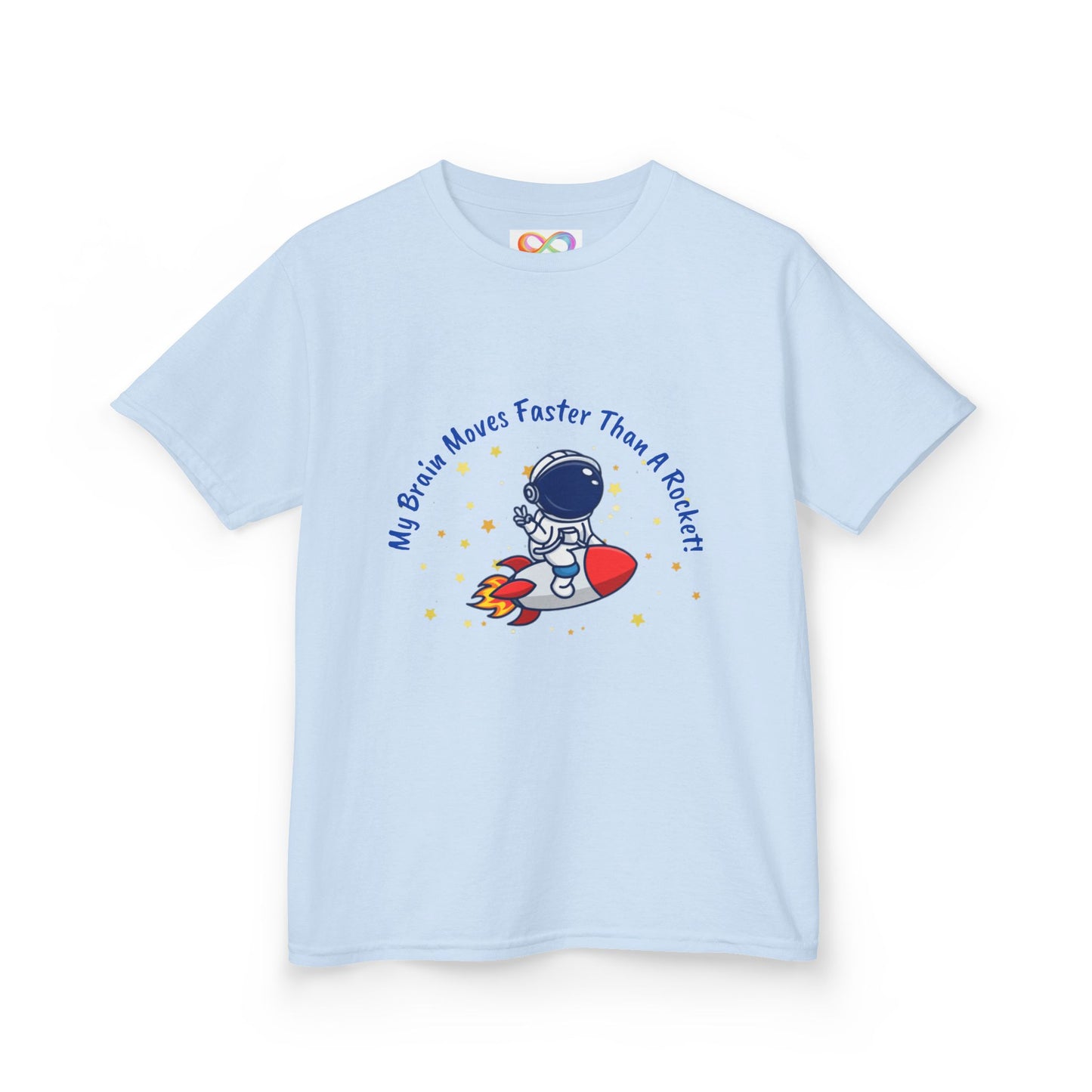Astronaut Kids Tee – Colourful Cotton T-Shirt for Neurodivergent Joy & Fast-Moving Minds