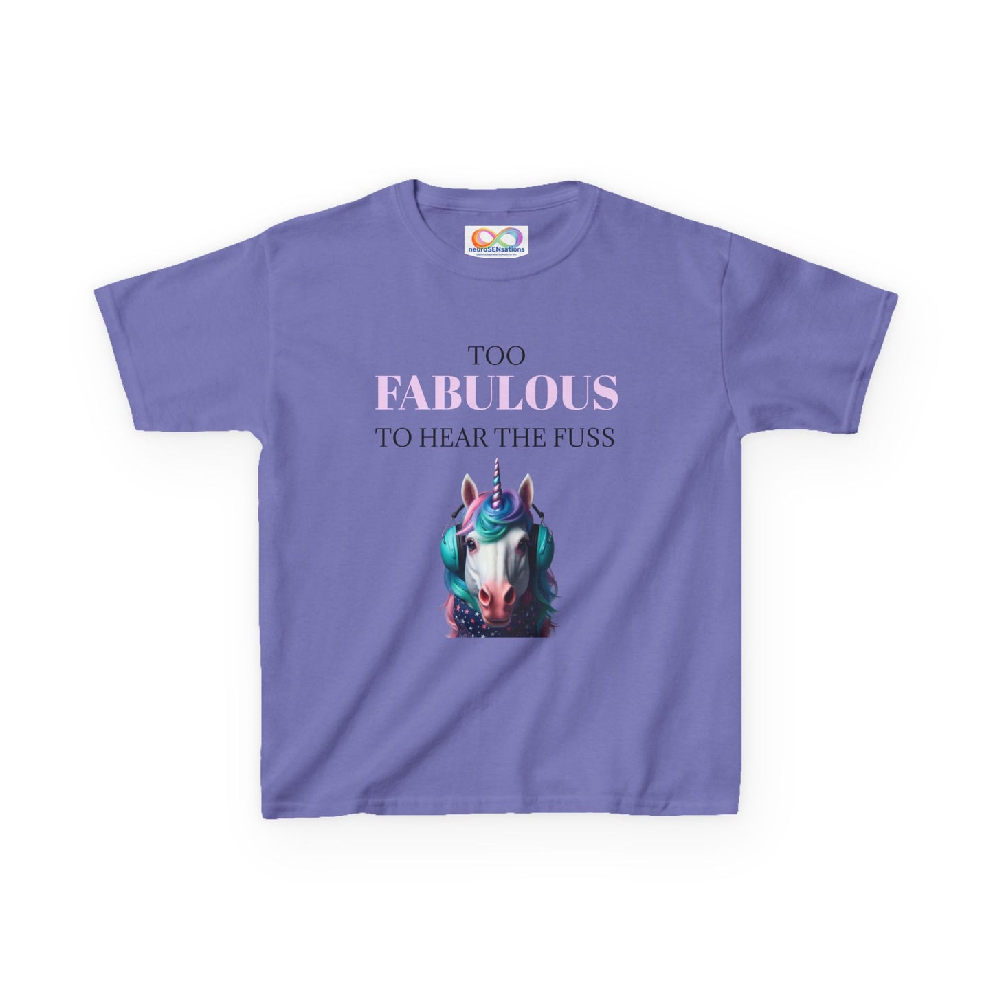 Girls Unicorn Ear Defender Tee – Colourful Cotton T-Shirt for Neurodivergent Joy
