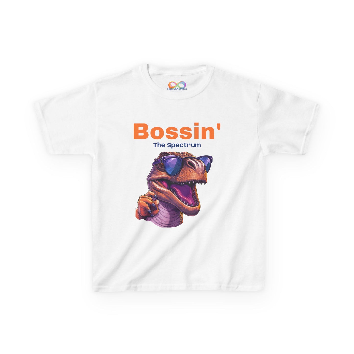 Dinosaur Boss Tee – Colourful Kids Cotton Shirt