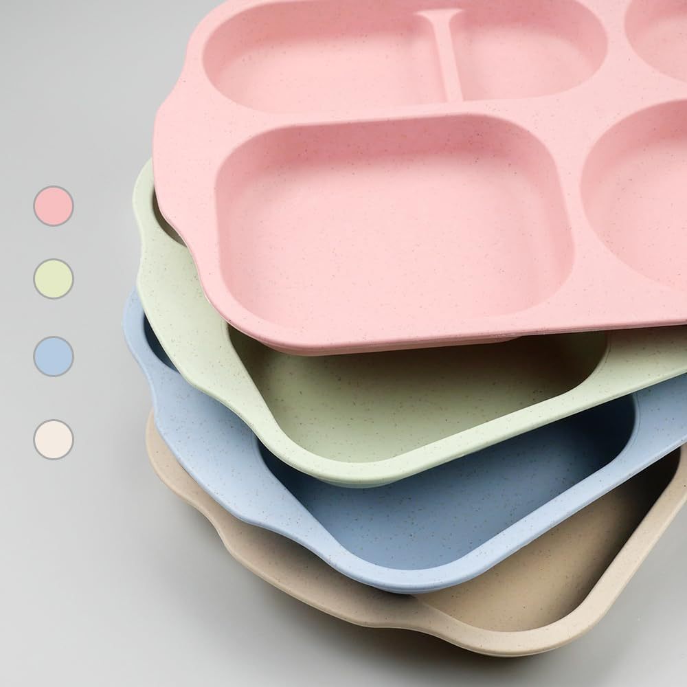 4pcs Plastic Divided Plates, with 5 Compartments