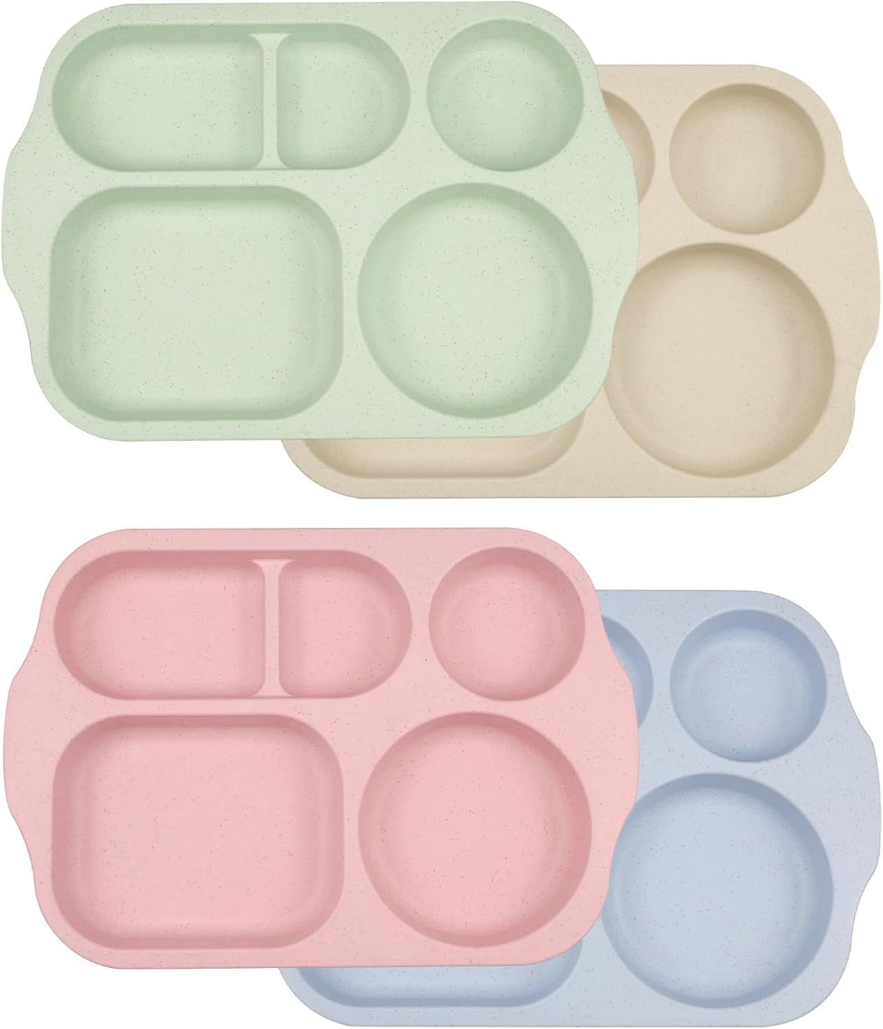 4pcs Plastic Divided Plates, with 5 Compartments