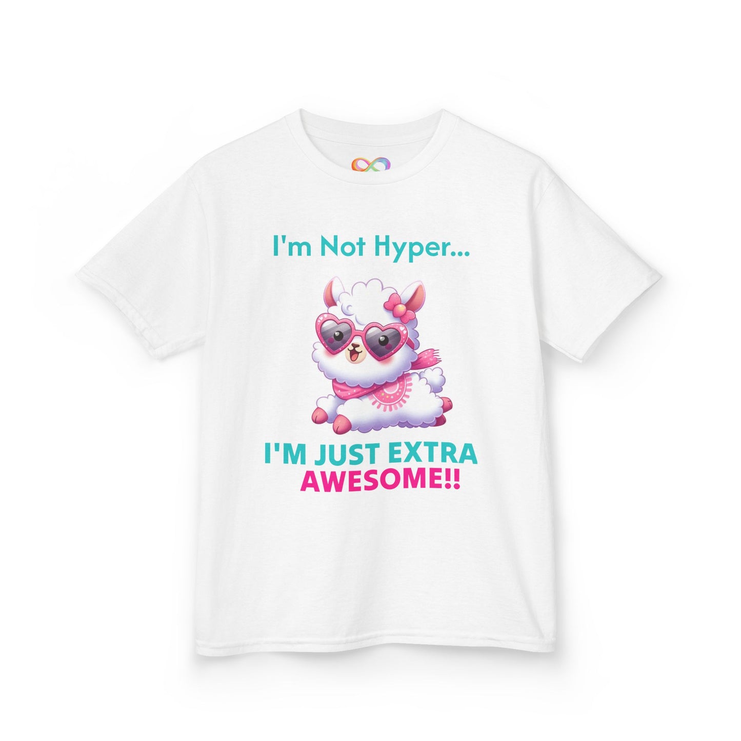 Girls Llama Tee – Colourful Cotton T-Shirt Celebrating Neurodivergent Energy & Style