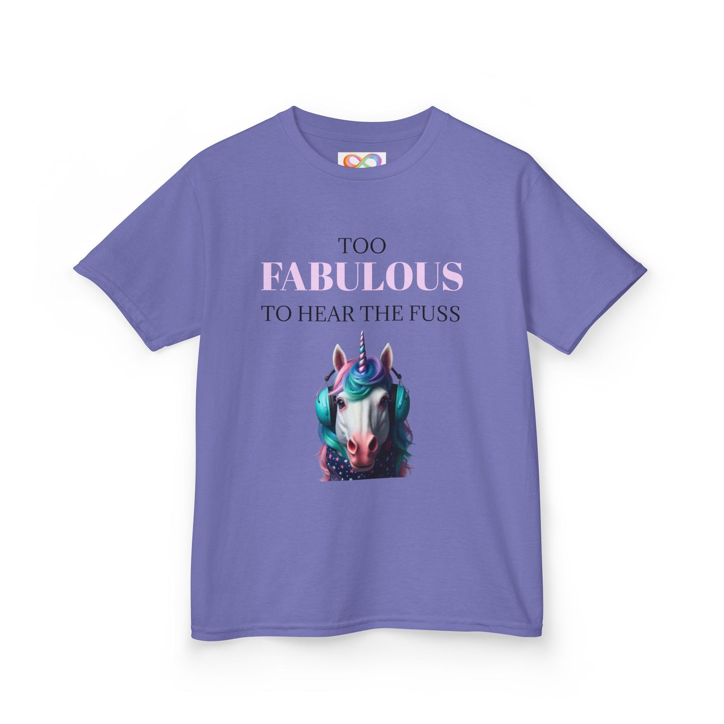 Girls Unicorn Ear Defender Tee – Colourful Cotton T-Shirt for Neurodivergent Joy