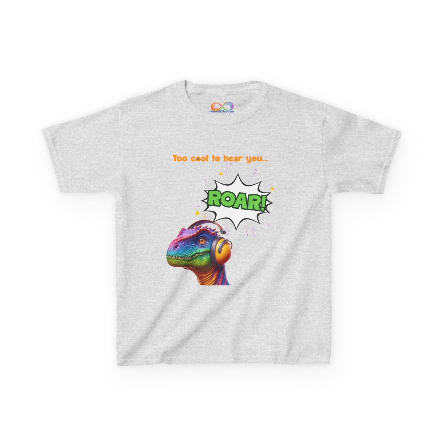 Dino Ear Defender Kids Tee – Sensory-Friendly Cotton T-Shirt for Expressive Style