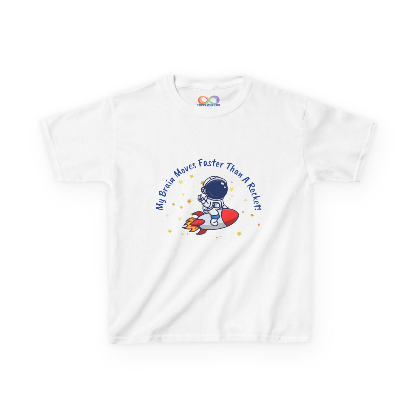 Astronaut Kids Tee – Colourful Cotton T-Shirt for Neurodivergent Joy & Fast-Moving Minds