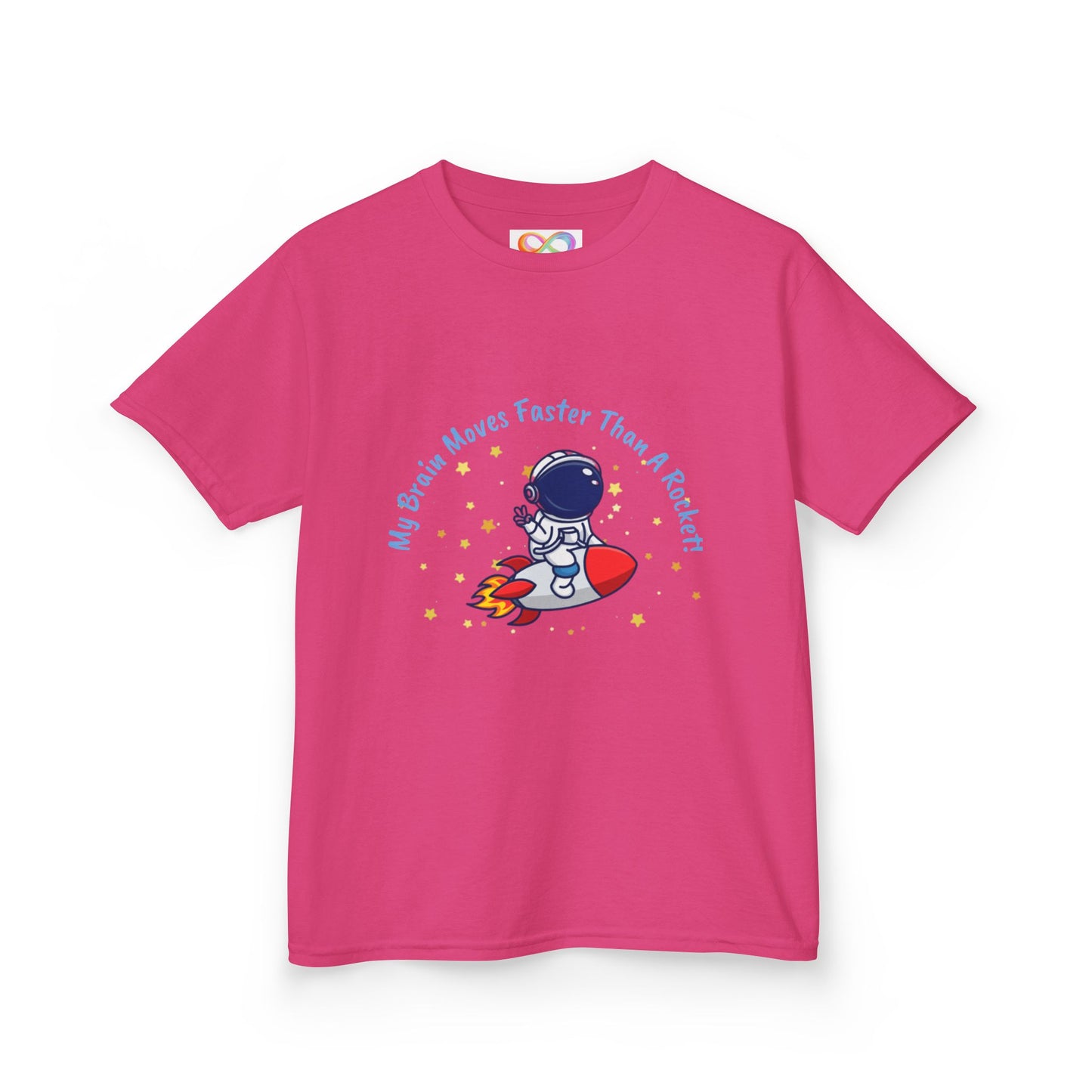 Astronaut Kids Tee – Colourful Cotton T-Shirt for Neurodivergent Joy & Fast-Moving Minds