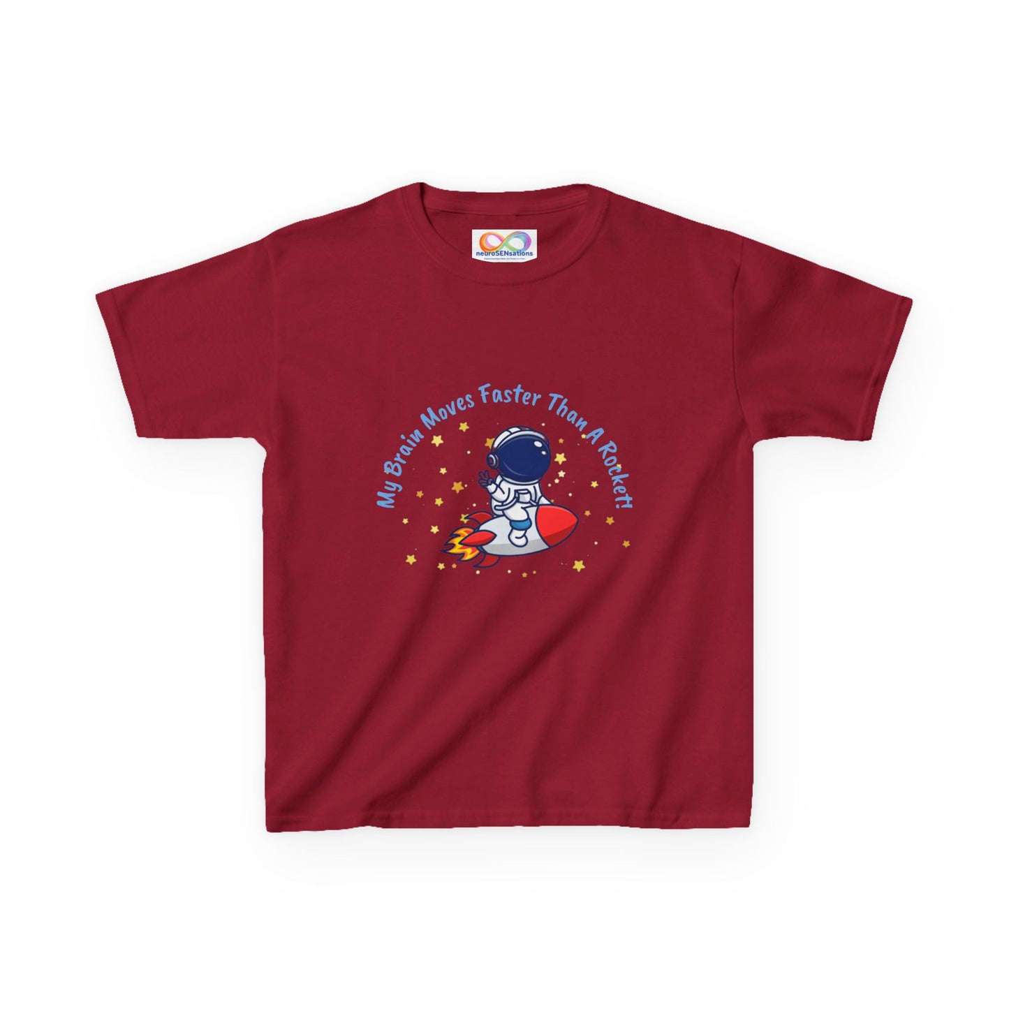 Astronaut Kids Tee – Colourful Cotton T-Shirt for Neurodivergent Joy & Fast-Moving Minds
