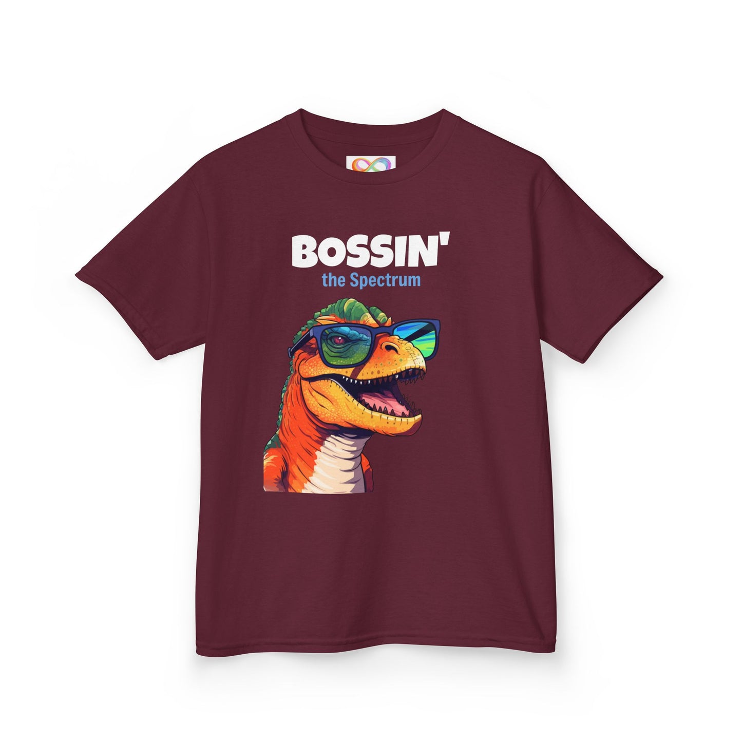 Dino Boss Kids Tee – Colourful Cotton T-Shirt for Neurodivergent Joy
