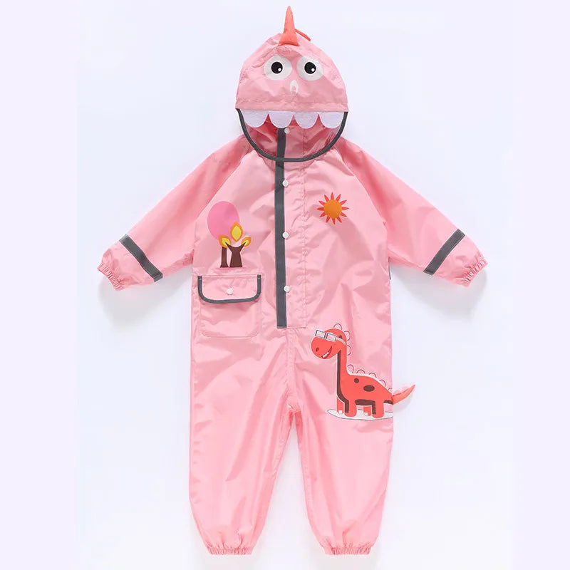 Waterproof Cartoon Dinosaur One-Piece – Sensory-Friendly Rainwear for Confident Outdoor Adventures