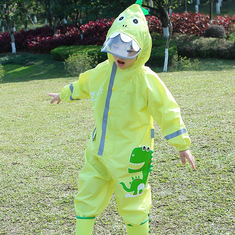 Waterproof Cartoon Dinosaur One-Piece – Sensory-Friendly Rainwear for Confident Outdoor Adventures