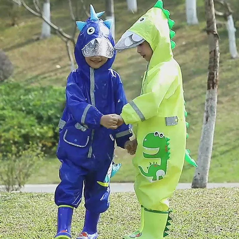 Waterproof Cartoon Dinosaur One-Piece – Sensory-Friendly Rainwear for Confident Outdoor Adventures