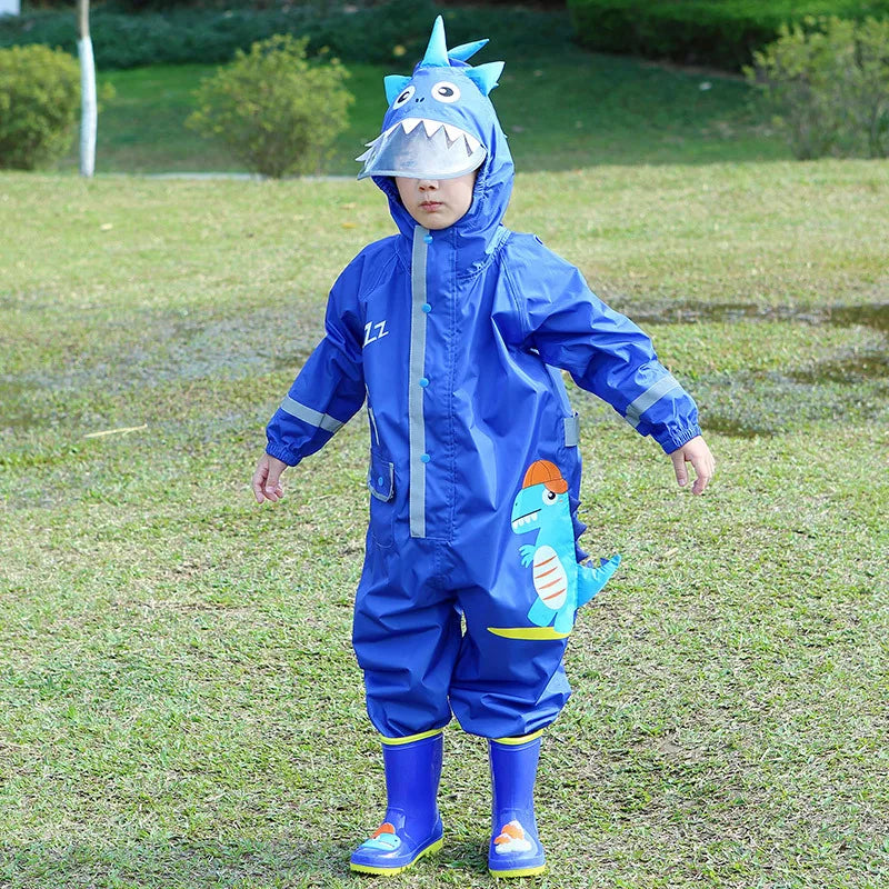Waterproof Cartoon Dinosaur One-Piece – Sensory-Friendly Rainwear for Confident Outdoor Adventures