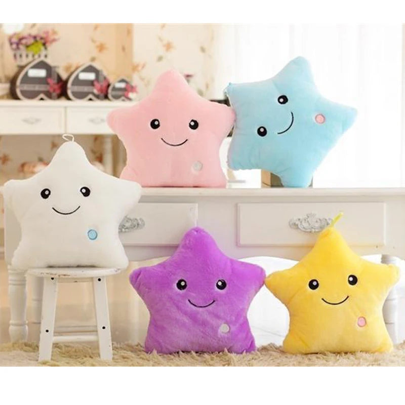 Soft cushion with colour-changing LED stars, designed for sensory comfort and nighttime calming