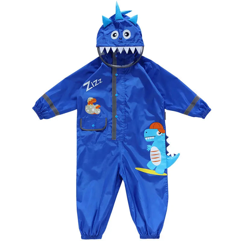 Waterproof Cartoon Dinosaur One-Piece – Sensory-Friendly Rainwear for Confident Outdoor Adventures