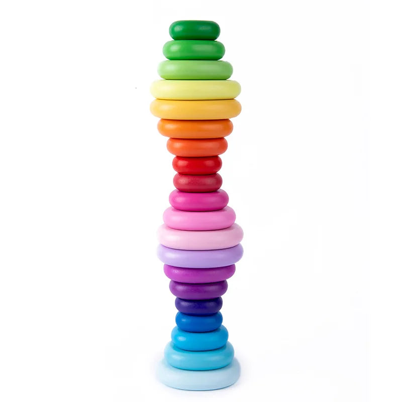 Wooden Rainbow Pebbles Stack-Tactile Balance & Open-Ended Neurodivergent Play