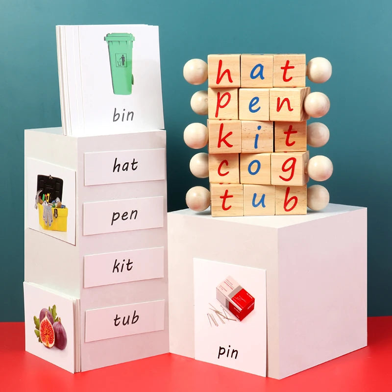 Montessori Rotating Spelling Cubes – Early Literacy Toy Ages 3–6 | Brozebra