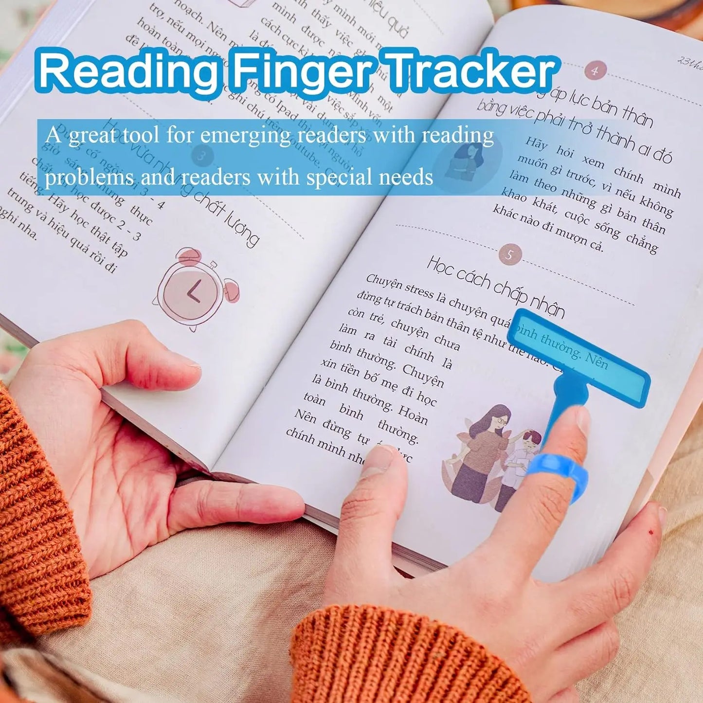 Sensory-friendly reading tool assisting visual focus in books and worksheets