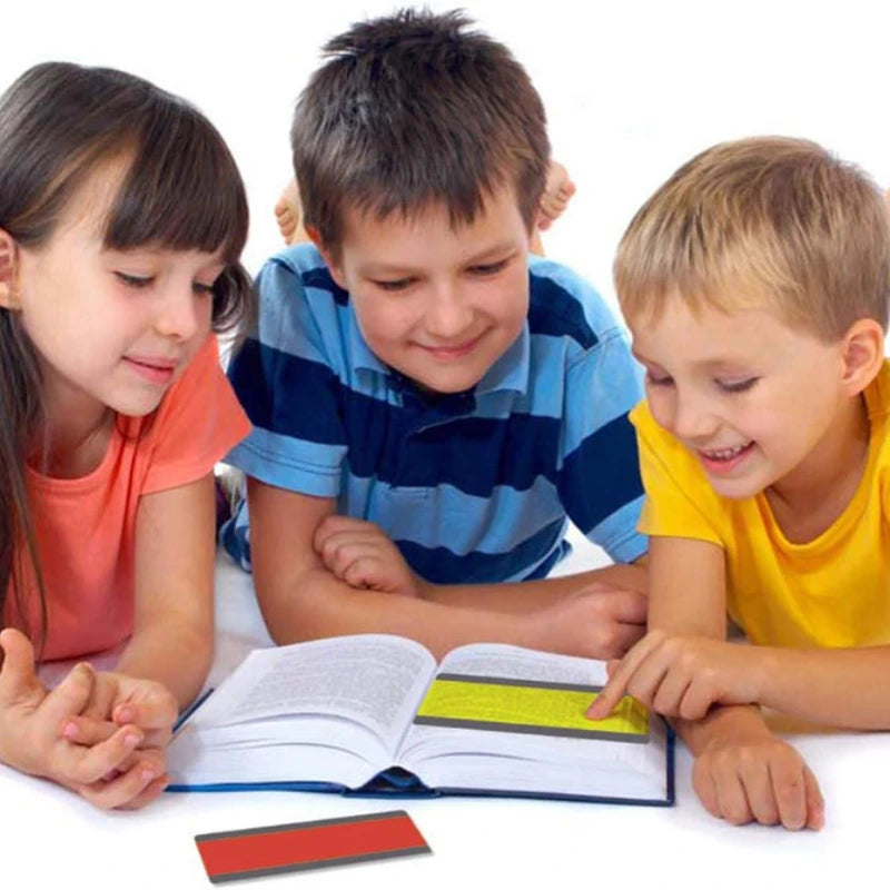 Child using coloured overlay to improve focus while reading
