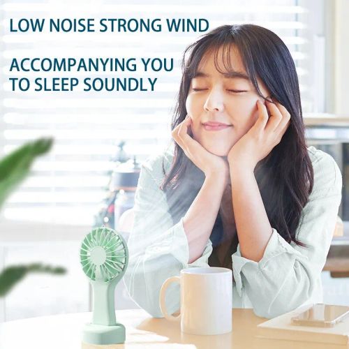 Lamgool Mini Fan in soft green, shown on desk surface for quiet sensory-friendly airflow.