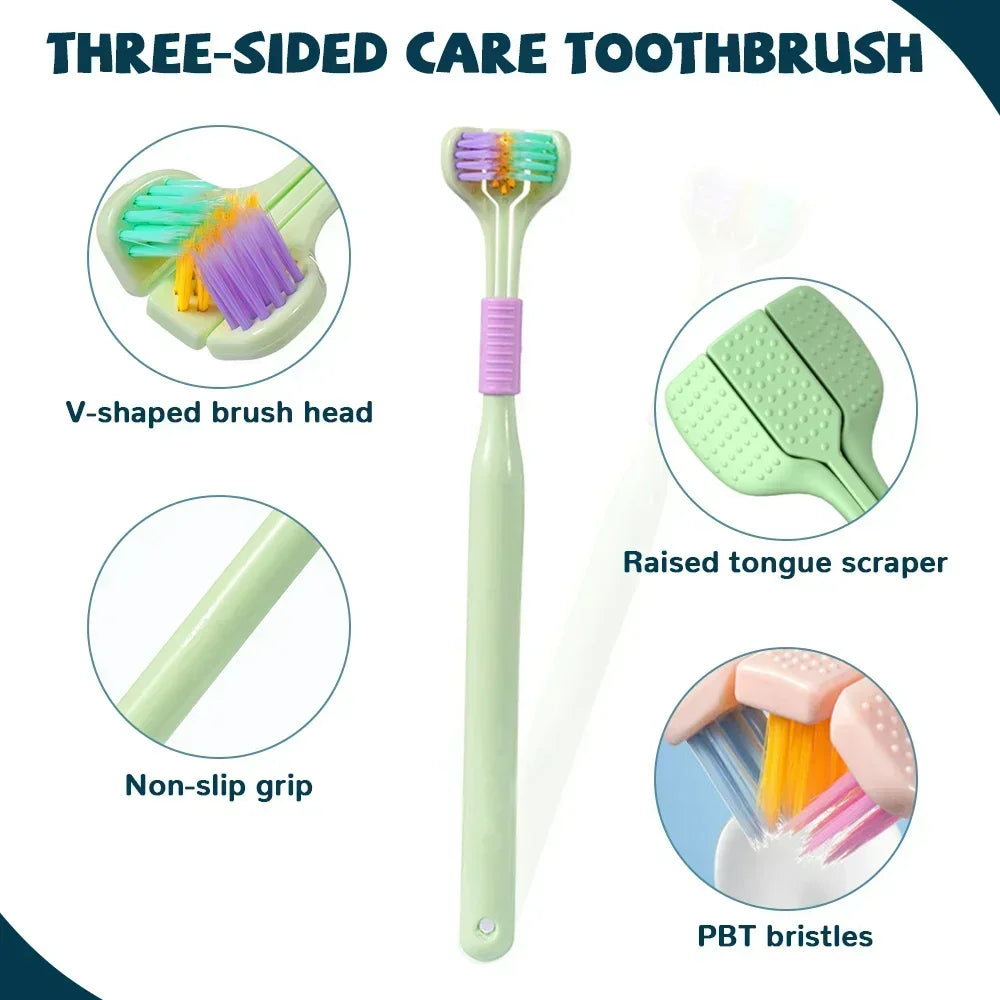 Adult 3-Sided Toothbrush – Ultra-Fine Bristles for Thorough, Gentle Oral Care