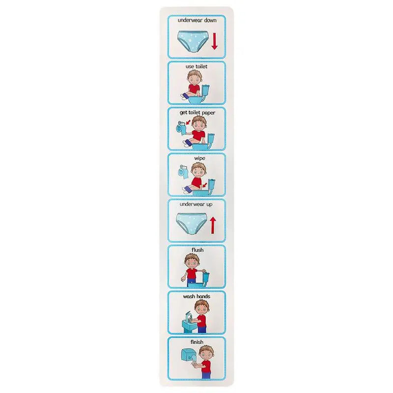 Colourful wall-mounted potty training chart with visual icons and reward spaces designed to support routine building and independent toilet habits