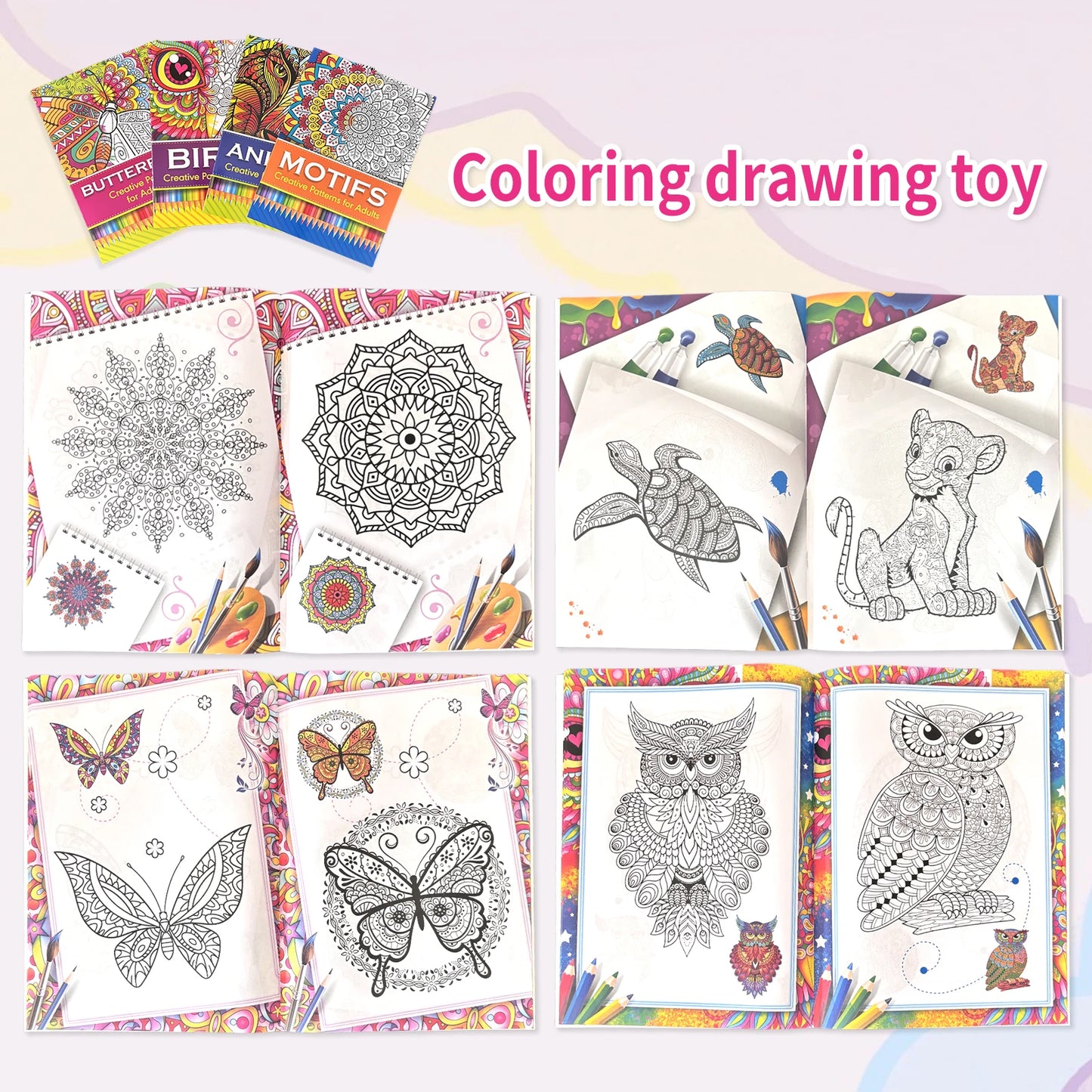 Colouring book supporting creative expression and calming activities