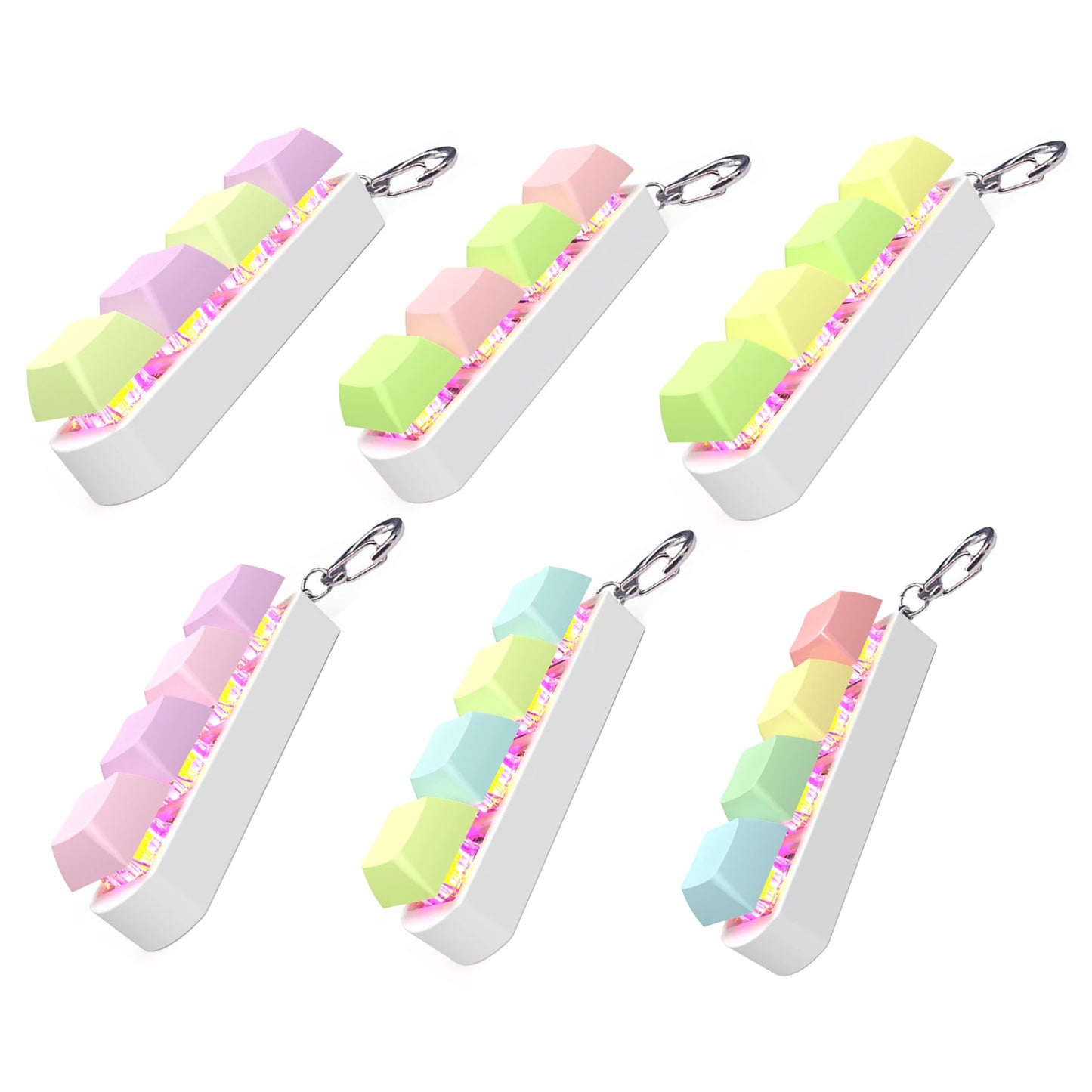 Compact mechanical keyboard fidget tool with LED glow for calming sensory input