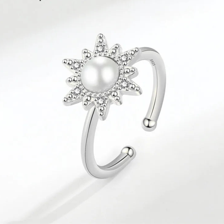 Silver Peral Moon Ring Fidget Spinner