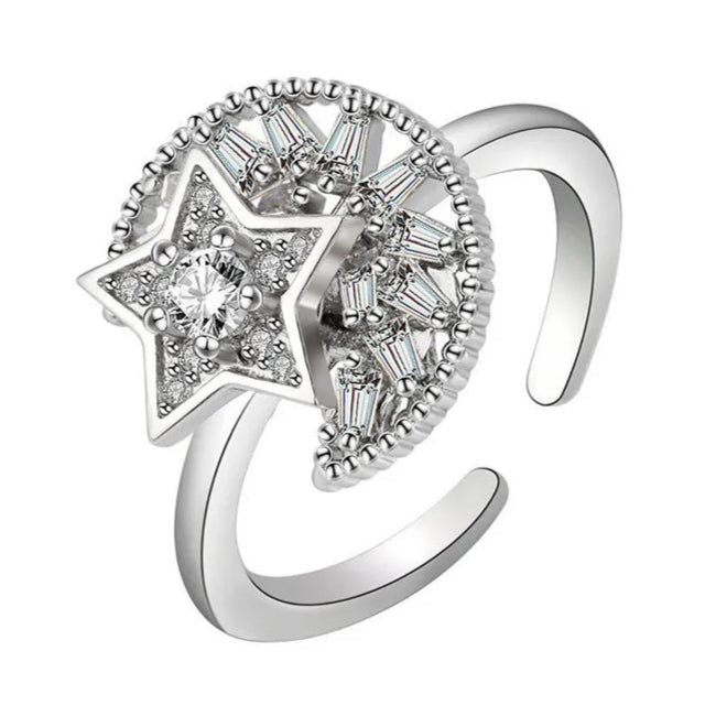 Moon & Star Diamond Ring Fidget Spinner