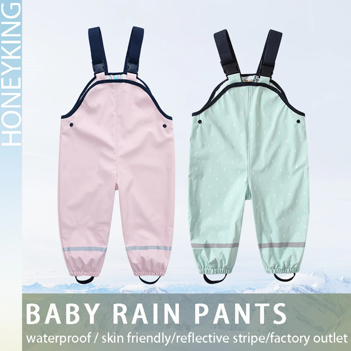 PU Waterproof Rain Suspenders Pants – Sensory-Safe Outdoor Protection for Children